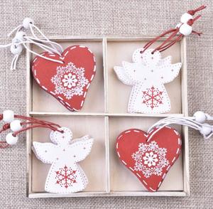 Décorations en bois de Noël Arbre de Noël en bois Renne mixte Ange <span class=keywords><strong>Coeur</strong></span> Oiseau Ornement suspendu - Product Image 5