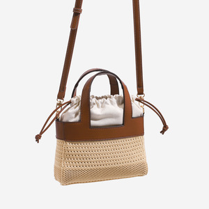 Nouveau Sac Panier Tressé d'Été 2026 pour Femme, Sac à Main Décontracté en Silicone Haut de Gamme avec Cordon de Serrage et Bandoulière en Coton Color-Block - Product Image 2