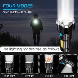 Lampe torche LED rechargeable haute endurance, quatre lumières, multifonctionnelle, avec lumière latérale COB, projecteur longue portée, IP65, camping, ABS - Product Image 4