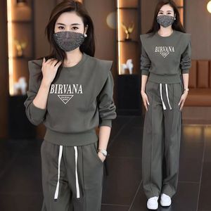 Birvana Women's Casual Sports Suit Set Full Sleeve Knitted Two Piece Apricot Gray Black Coffee - Product Image 4