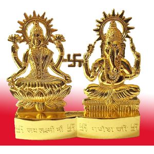PARIJAT HANDICRAFT 4 pouces dieu hindou Lakshmi Ganesha Sculpture en métal pour la maison Indian Diwali Festival Pooja Puja Décor Indian Gift - Product Image 2