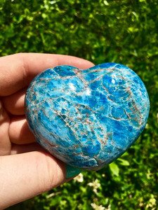 Venta al por mayor de piedra de palma tallada en forma de corazón de cristal natural pulido, corazón de apatita azul para regalo - Product Image 5