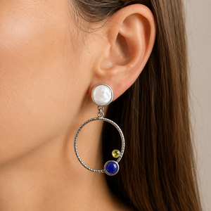 Orecchini pendenti a cerchio bohémien bianchi, verdi e blu intenso da donna, gioielli di moda di tendenza - Product Image 2