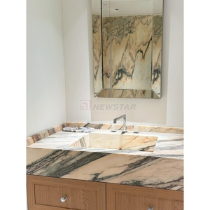 Newstar luxe Calacatta rose marbre salle de bain évier en bois massif armoire Design Rosa Aurora rose marbre vanité salle de bain vanité - Product Image 2