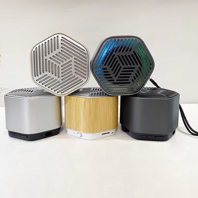 Factory TWS BT Speaker Portable Mini Wireless Speaker Colorful Lights Surround Stereo Mini Subwoofer with Bamboo Wood Design