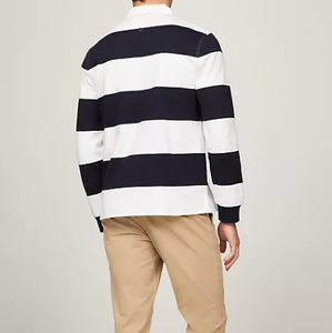 Camicia da <span class=keywords><strong>uomo</strong></span> personalizzata da Rugby con stampa Logo moda colore a contrasto 100% in cotone lavorato a maglia a righe bianche nere <span class=keywords><strong>manica</strong></span> <span class=keywords><strong>lunga</strong></span> per <span class=keywords><strong>Polo</strong></span> - Product Image 4