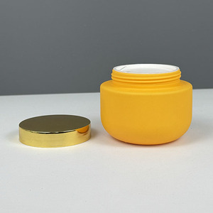 กระปุกครีมบำรุงผิวหรูหรา HDPE 250 กรัม 500 กรัม 8 ออนซ์ 16 ออนซ์ ทรงกลม <span class=keywords><strong>สี</strong></span><span class=keywords><strong>ส้ม</strong></span> ผลิตจากพลาสติก พร้อมฝาเกลียวสีทอง สำหรับครีมทาหน้าและสครับขัดผิว - Product Image 3