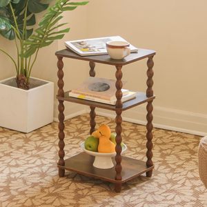 Retro European-style Wooden 3-story <b>Storage</b> Rack <b>Kitchen</b> Living Room Study Home-style Small Table Side Table <b>Storage</b> Rack - Product Image 6
