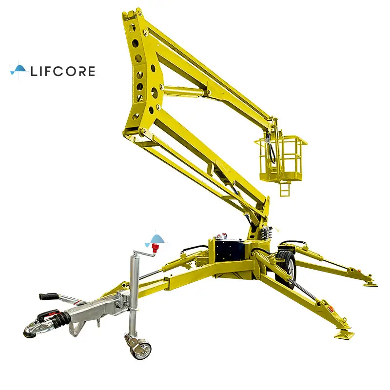 10m-45m hava çalışma platformu çekilebilir mafsallı sepetli vinç dizel elektrik pili güç küçük römork örümcek bomlu