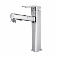 Robinet de salle de bain contemporain haut carré à poser sur le plan, eau chaude et froide, monotrou, finition chrome poli, mitigeur pour lavabo haut