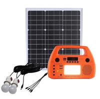 Kit générateur solaire 30W avec radio FM, éclairage d'urgence, batterie lithium-ion, sortie DC 12V/USB 5V