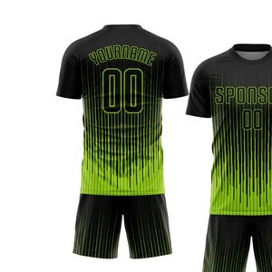 Conjunto de Uniforme de Fútbol de Manga Corta con Líneas de Neón, Ropa Deportiva Transpirable de Alto Rendimiento, Kit de Entrenamiento para Partidos - Product Image 3