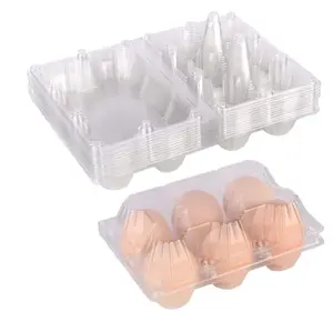 Cartón de bandeja de huevos de 6 rejillas vacío transparente reciclable para huevos de gallina PET Blister Embalaje Bandeja de huevos de plástico desechable