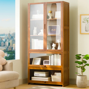 Étagère à livres moderne en bois avec portes en verre, meuble de rangement multi-niveaux pour salon, bureau à domicile, bibliothèque autoportante - Product Image 3