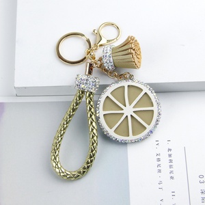 Oneway Handmade Diamond Metal Orange Slice <b>Key</b> <b>Chain</b> Fashion Pendant Ladies Bag Ornament PU <b>Leather</b> Tassel Keychain Accessories - Product Image 5