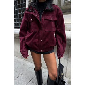 Bordeaux Pilot Model <b>Suede</b> <b>Coat</b> for <b>Women</b> Fashionable Long Winter <b>Coat</b> Zipper Closure XS-XL Sizes Breathable Dyed Print Pattern - Product Image 2