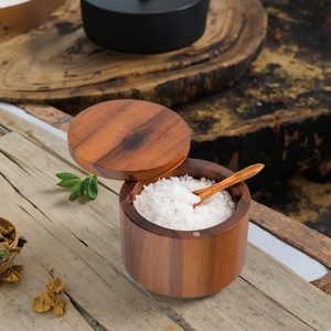 Contenitore per sale in legno di Acacia con cucchiaio incorporato 6 once con coperchio girevole magnetico contenitore per <span class=keywords><strong>spezie</strong></span> da cucina - Product Image 5
