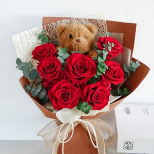 <span class=keywords><strong>Wafa</strong></span> - Ramo de Flores Eternas para el Día de San Valentín y Tanabata con Oso, 7 Rosas, Caja de Regalo con Ventana para Novia - Product Image 4