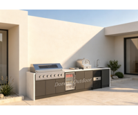 Îlot de cuisine extérieur en acier inoxydable haute performance avec grill, évier et unité barbecue pour jardin privé, villa, patio