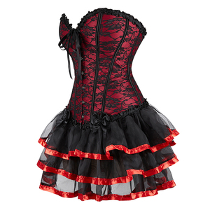 Ensemble de robe corset rouge surbuste avec superposition de dentelle florale au <span class=keywords><strong>crochet</strong></span> haut <span class=keywords><strong>bustier</strong></span> et jupe superposée - Product Image 3