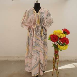 ชุดเดรสยาวผ้าฝ้ายสำหรับผู้หญิงคาฟตันเพ้นท์มือ - Product Image 1