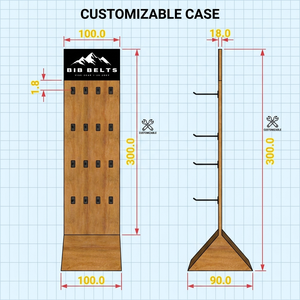 Custom Clothing Floor Standing Wooden Belt Display Rack Rotating Accessory Stand for Shop Leather Belt Display Stand with Hooks — view 4