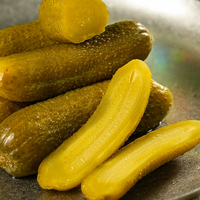 Cornichons de concombre croustillants biologiques épicés aigres tranchés conservés plat végétarien huile salée eau saumure conservée en vrac emballée