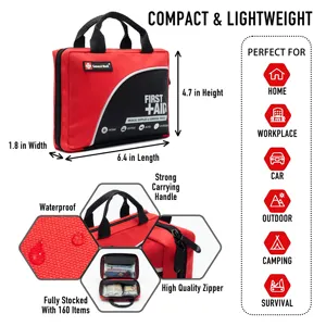 Kit de primeiros socorros personalizado compacto, portátil, leve, vermelho, para viagem, emergência, uso ao ar livre, bolsa de primeiros socorros