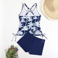 Nuevo Bikini Sexy con Estampado de Palmeras, Cuello Halter, Corte Alto, Arrugado, Conjunto de 2 Piezas, Traje de Baño para Mujer, Personalizado