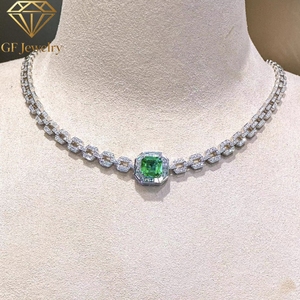 Octagonal Frame Lab Emerald Paperclip Link Choker 14K White Gold Paved Diamond Evening <b>Statement</b> <b>Necklace</b> - Product Image 3