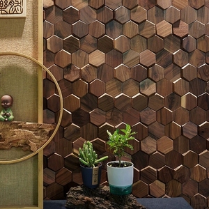 Panneau mural en mosaïque de bois massif pour la décoration du <span class=keywords><strong>salon</strong></span> et des hôtels, élégantes tuiles en mosaïque de bois pour la décoration murale intérieure - Product Image 2
