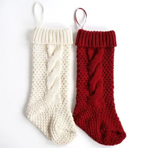 Custom Wholesale Festival Decorative Ornament Gift Holding Large Classic Acrylic Ribbed Cuff Cable Knit Christmas Stocking Socks