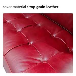 Sofá Chesterfield de Cuero Auténtico Vintage de Lujo, Sofá Minimalista Rojo de Estilo Moderno de Mediados de Siglo para Sala de Estar - Product Image 3