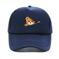 Gorra con visera con estampado de oso nuevo transfronterizo para hombres y mujeres bordado 3D sombrero de conductor de camión Primavera Verano malla transpirable béisbol