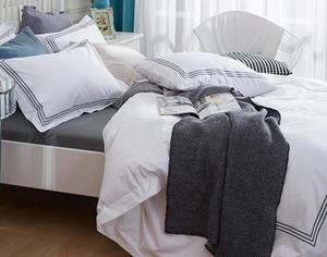 Luxury Quality White <strong>Satin</strong> Embroidered Line Hotel Bedding <strong>Duvet</strong> Cover <strong>Set</strong> for Selling - Product Image 4