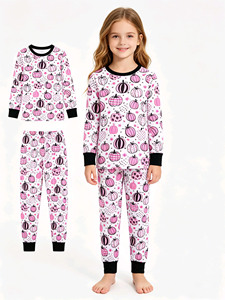 Custom Casual Fall Pumpkin Print Little Girls Pajamas 2 Pieces Clothes Outfits Baby Sleepers Wholesale Boutique <b>Sister</b> Clothes - Product Image 4