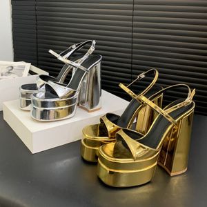 Nuevo Calzado de Verano para Mujer, Sandalias de Diseñador Doradas/Plateadas, Zapatos de Plataforma con Tacón para Mujer - Product Image 1