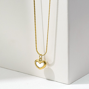 Collar de piedras preciosas de concha de acero inoxidable 316, colgante de corazón chapado en oro PVD de 18K, joyería de moda para mujer para amantes de eslabones de fiesta - Product Image 5