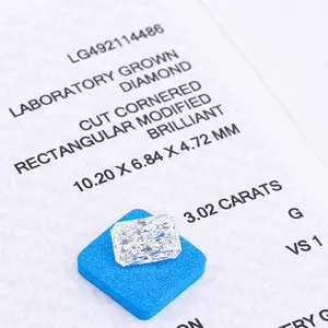 Toptan fiyat lab yetiştirilen elmas 3 karat yastık kesim 10*6mm G VS1 cvd elmas