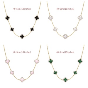 <span class=keywords><strong>Collana</strong></span> di Lusso in <span class=keywords><strong>Argento</strong></span> 925 con Quadrifoglio, 7 Fiori in Madreperla e Zirconi 5A, Elegante Gioiello a Doppio Quadrifoglio per Donna - Product Image 1