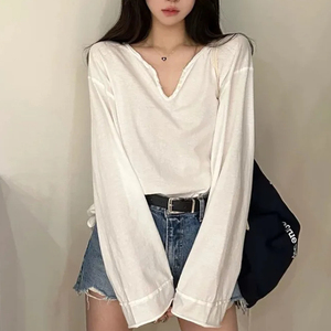 All'ingrosso semplice carino bella maglia manica lunga in cotone 100% per le donne - Product Image 2