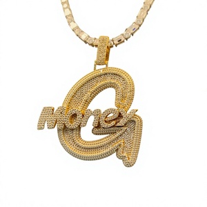 จี้เพชรโมอิสซาไนต์รูปตัวอักษรสีทองประดับเพชรแบบ Iced Out พร้อมหินบลูบาแก็ตต์ฝังแบบไมโครเพฟ สไตล์ฮิปฮอป - Product Image 1
