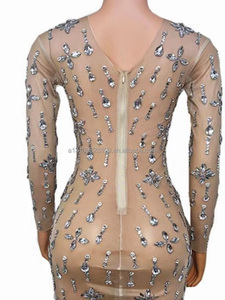 Robe <span class=keywords><strong>nue</strong></span> à chaîne de pierre, jupe moulante transparente, robe de soirée pour organiser la piste, costumes de scène, costumes de bar - Product Image 2