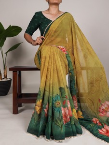 Directe Fabrieksprijs Bloemenprint Vrouwen <span class=keywords><strong>Saree</strong></span> Met Fancy Stijl Georgette <span class=keywords><strong>Saree</strong></span> Voor Huwelijkskleding Bij Groothandel Leverancier - Product Image 3