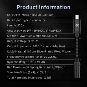 Adaptador DAC AMP Metálico GK X1 HIFI para Auriculares, Cable de Audio Tipo-C a 3.5mm con Amplificación PCM de 192kHz, Cable Adaptador PCM de 192kHz - Product Image 2
