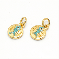 Nouveauté - Pendentifs en forme de poisson en émail bleu sur cuivre rond pour la fabrication de boucles d'oreilles et de colliers