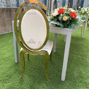 Sillas de Banquete Ovaladas <span class=keywords><strong>para</strong></span> Eventos de Hotel, Precio de Fábrica al por Mayor, Sillas de Comedor de Acero Inoxidable Dorado con Respaldo de PU <span class=keywords><strong>para</strong></span> Bodas - Product Image 3