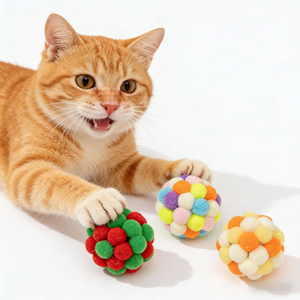 Interactive Eco-Friendly Furry Ball Cat Scratch Toy Handmade Durable Three Sizes <strong>Pet</strong> Toy in Colorful Style - Product Image 3