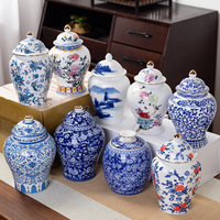 Grand pot à gingembre fait à la main en Chine, bleu et blanc, pot à gingembre en porcelaine antique, vases en céramique de luxe pour la maison