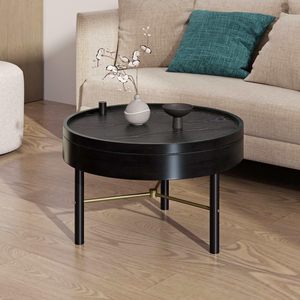 Mesa de centro nórdica de lujo para apartamento pequeño, mesa de centro multifuncional con almacenamiento giratorio, de madera maciza pequeña - Product Image 3